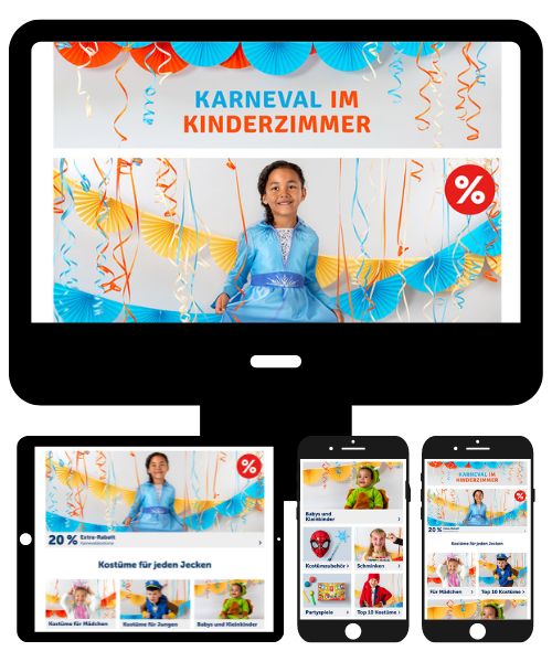 myToys Kids' Carnival landing page across devices
